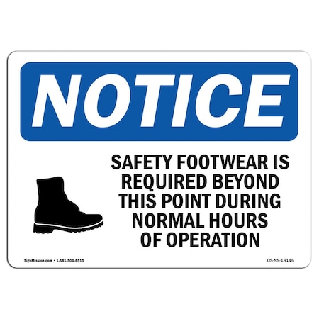 OSHA Notice Sign, Safety Footwear Is Required With Symbol, 5in X 3.5in Decal, 10PK